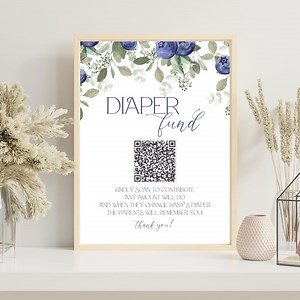 Blueberry Baby Shower Diaper Fund Sign Template With QR Code, Editable, Digital Download - Etsy Australia