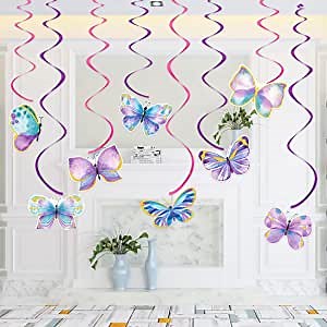 Butterfly Birthday Decorations, 16Pcs Butterfly Birthday Party Supplies, Butterfly Decorations Hanging Swirl Decor for Baby Shower, Fairy Party Supplies, Pink Room Decor