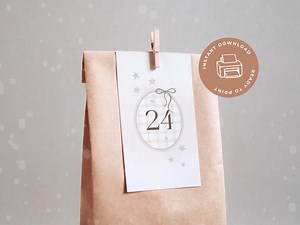 Printable Advent Calendar Numbers and Stars 1-24 | Advent Tags Beige Vintage | DIY Advent Calendar Digital Download - Etsy