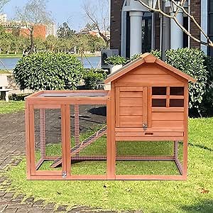Evedy 2 Story Solid Wood Rabbit/Bunny Hutch, Indoor Outdoor Rabbit House Guinea Pig Cage Pet House for Small Animals with Door Removable Tray Waterproof Roof Ramp
