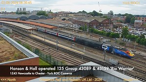 ☕️Good morning from SMHQ 🎦Another busy weekend, kicking off with #HST action as Hanson & Hall Rail Services Solutions Ltd operated 125 Group 43089 & 43159 'Rio Warrior' work Bishop Trains 'Chester' charter. 🎦Speaking of Chester, we are also live today, and for the rest of the month, from Chester Cathedral with Pete Waterman and the Railnuts for Making Tracks 4 - Watch at http://railcam.uk/mt/ from 10am. 🗒️Today's notable moves across the cameras can be found at https://tinyurl.com/yc2ezr4c Ha