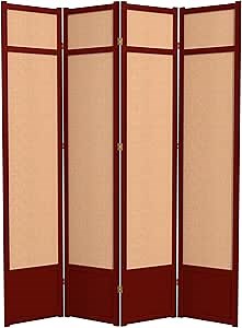 Red Lantern 7 ft. Tall Jute Shoji Screen - 4 Panel - Rosewood