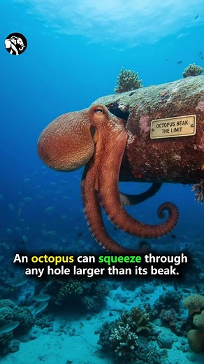 An octopus can squeeze through any hole larger than its beak slipping through spaces that seem impossible. #fblifestyle #SeaSecrets #OceanLife #AnimalFacts | Animal Insights