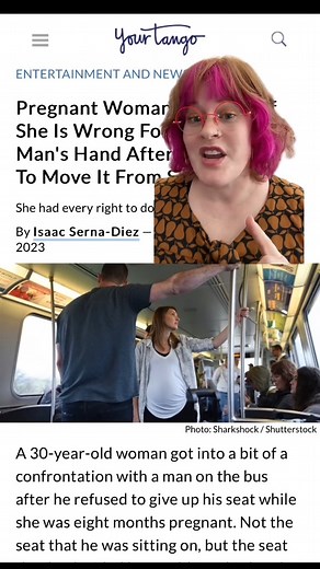 A pregnant woman sat on a man's hand when he refused to move it from a bus seat. | YourTango