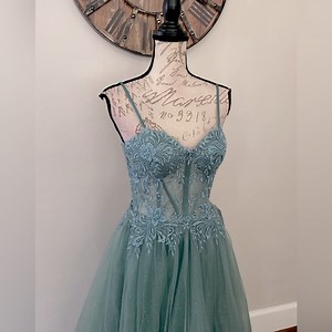 Sparkly tulle poofy a line corset prom dress or ball gown