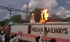 Moment man turns into fireball after touching high voltage cable