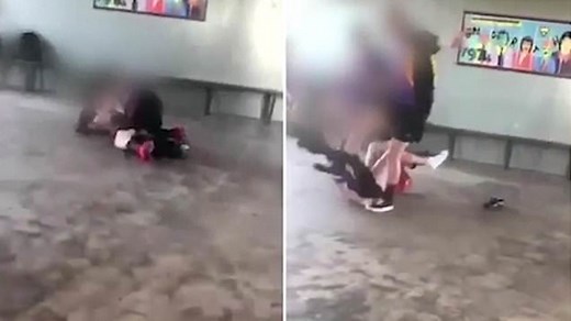 Shocking moment high school girls brawl and stomp on student's head