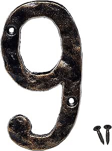MGTECH House Number 9, 5.5 Inch Rustic Cast Iron Address Numbers, Bronze