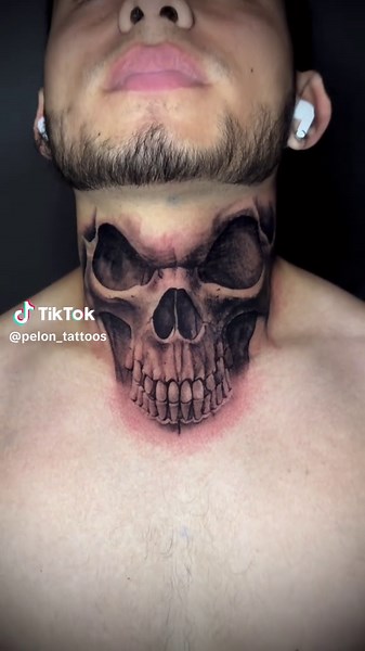 Skull Face Neck Tattoo: 5-Hour Transformation