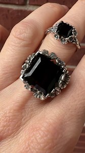 These are the Leviticus Onyx Forget Me Not and Mini Onyx Forget Me Not Rings. These are available in my shop with other stones and in other fine metals. | Leviticus Jewelry | Facebook