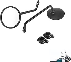 Motorcycle Side Mirror Round 4.3'' Convex Rear View Mirror 8mm 10mm for Cafe Racer Bobber Chopper 22mm Handlebar (Black)