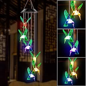 Solar Hummingbird Wind Chime Outdoor Indoor, Color Changing Led Solar Power Wind Chime Light, Colorful Decorative Mobile Hanging Wind Chime for Home, Patio, Garden, Hummingbird Birthday Gift for Women