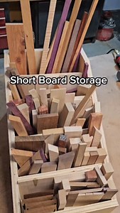 Short board storage solution! I can't be the only one who has a hard time letting go of tiny cut offs. This diy lumber storage is a must have in my workshop. Woodworking can produce a lot of small, seemingly useless pieces of wood. But I've pulled from the pile of shorts many times for little builds! #woodworking #handmade #dıy #woodworker #woodshops #lumberstorage | Roguegrainco
