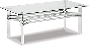 Signature Design by Ashley Braddoni Contemporary Rectangular Coffee Table with Clear Glass Top, Chrome