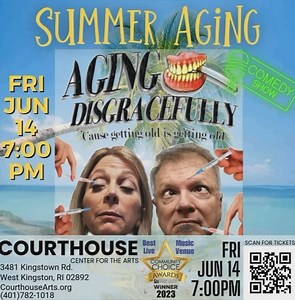 1K views | THIS FRIDAY 6/14- Get Ready to Laugh with Aging Disgracefully!  Join us at 7 PM for a side-splitting night of comedy and charm at The Courthouse! Summer Aging takes you on a hilarious journey through the ups and downs of getting older, with plenty of laughs and a dash of wisdom. They say laughter is the best medicine, so consider this your prescription! Get your tickets now at CourthouseArts.org | Courthouse Center for the Arts | Facebook