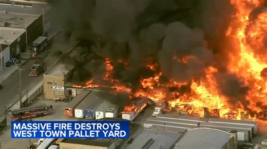 Huge fire burns West Town pallet yard to the ground as hundreds of Chicago firefighters battle blaze