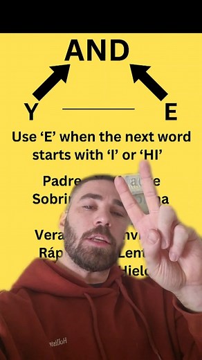 Two ways to say “and” in Spanish 👇 Y ➡️ normal E ➡️ before “I” or “HI” #SpanishTips #LearnSpanish #SpanishSupportHub #spanishforbeginners #spanishlessons #easyspanish | Spanish Support Hub