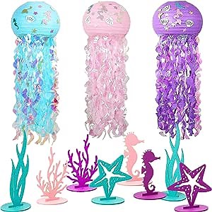 Jellyfish Paper Lanterns Little Mermaid Party Decorations Mermaid Baby Shower Hanging Decorations Under The Sea Event Party Supplies, Mermaid Wishes Lantern, Baby Room Decoration