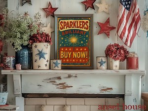 Primitive Americana Decor - Unframed Art Print - Mantle Decoration July 4th Vintage Antique Advertising Patriotic Decor - Sparklers Buy Now - Etsy