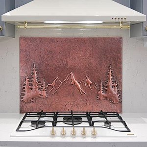 Kitchen Backsplash, Rising Sun Behind the Mountains Kitchen Backsplash, Nature Scene Copper Backsplash Panel, Handmade Copper Backsplash Tile, Indoor Outdoor Wall Decor (Brown)