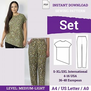 Pants Sewing Pattern | Blouse Sewing Pattern | Pants Pattern | Blouse Oversized Pattern | Sewing Patterns for Women | Beginner Pattern - Etsy