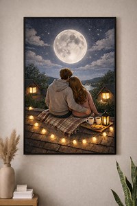 Romantic Moonlight Couple Print | Valentine Wall Art | Digital Download | Anniversary Gift - Etsy