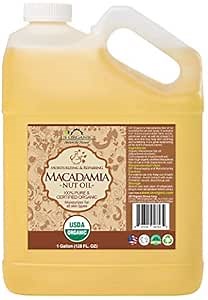 US Organic Macadamia Nut Oil Unrefined Virgin, Certified Organic, Pure & Natural, Cold Pressed, Size for DIY and small manufacturers (128 oz (1 Gallon))