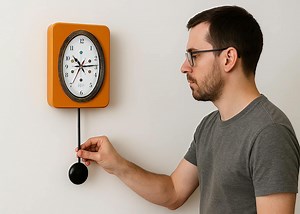 Orange Beech Wood Pendulum Clock: Vintage Atomic Style Wall Decor - Etsy UK