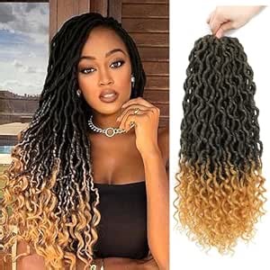 Goddess Locs Crochet Hair 18 Inch 6 Packs Ombre Blonde Faux Locs Crochet Hair Pre Looped Crochet Locs for Black Women Soft Faux Loc with Curly Ends(1B/144, 18 Inch, 6 Packs)