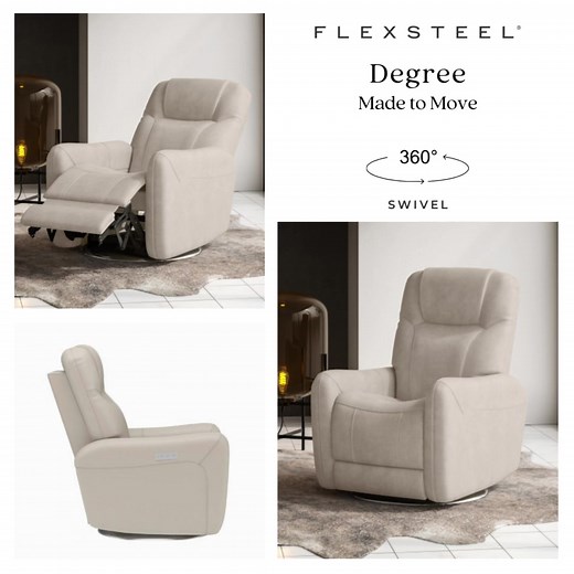 The Flexsteel® Degree recliners offer unparalleled comfort and style. Featuring a swivel feature that allows for dynamic movement, this recliner redefines relaxation with its premium leather upholstery and thoughtful details. | Hudson's Furniture