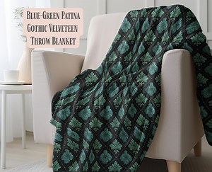 Patina Blue Gothic Fleur-de-lis Blanket, Antique Metal Symbol Pattern Throw for Gothic Decor - Etsy