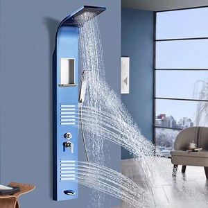 [Hot Item] Shower Panel Bathroom Wall Mounted Stainless Steel Waterfall Blue Shower Column Set Tower Massage Body Jets Shower Panels