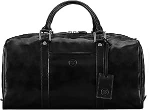 Maxwell Scott - Personalized Luxury Leather Small Duffle Bag for Men Women - Hand Luggage Size - The FleroS - Black