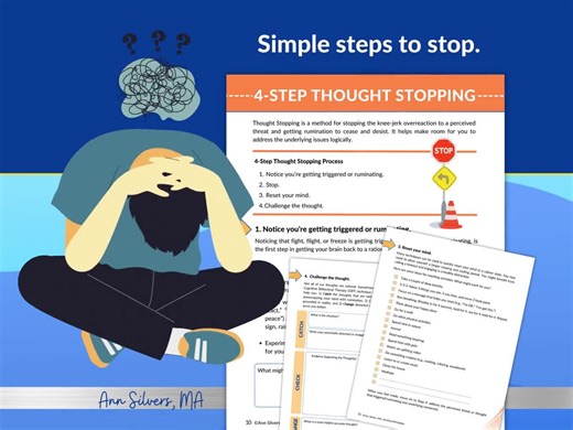 Stop Rumination With 4-step Thought Stopping CBT Therapy Worksheets PDF, Printable, Editable & Fillable Coping Skills Workbook - Etsy