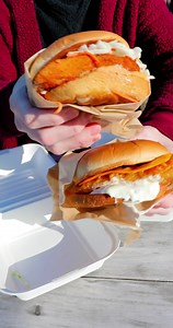 1.4K views · 30 reactions | Which one are you getting at Eureka Eatery? Nashville Hot Cod Sando  -Shack sauce, pickles, Nashville hot coated crispy Cod, topped with our slaw. You choose your heat level. Cod Sando  Tartar sauce, crispy fried cod, topped with American cheese. | Eureka Eatery | Facebook