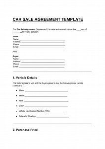 Car Agreement Template | Vehicle Purchase Contract (PDF & DOCX Editable - Etsy Canada