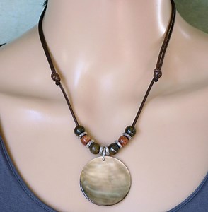 Adjustable Sliding Knot Cord Necklace With Gemstones and Mother of Pearl Pendant - Etsy