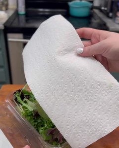 🥬 Tired of buying lettuce every week only to have it get slimy and gross before you have a chance to eat it? You NEED to try this paper towel trick that I learned in culinary school! 👇🏻 Just stick a towel (or a napkin or whatever you have) in the container or bag and pop it in the fridge. The paper absorbs excess moisture and prevents the the lettuce from rotting. I’ve had romaine hearts last for weeks! That means crisp lettuce and less food waste! ♻️ 🥗 | Healthy Delicious Recipes
