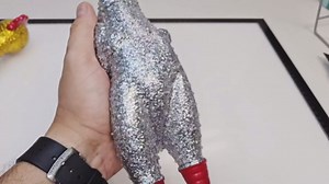 Large 13.5" Sparkle Glitter Rubber Squeeze Chicken with a Long Funny Squeaky Sound (Gold - Silver) Glitter Shiny Funny Gag Prank Chicken Prop (1 Gold Chicken)