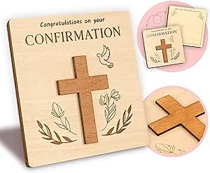 Catholic Confirmation Card for Girl - Religious Confirmation Gifts for Teenage Girl Boy, Congratulations Confirmation Cards for Boys, Wooden Christian Confirmation Presents