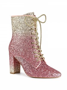 BLISSFUL STEP Women's Pointy Toe Block Heel Glitter Ankle Boots Pink Silver 9 - Walmart.com