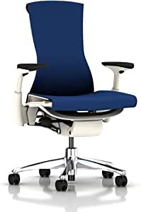 Herman Miller Embody Chair Home Office Desk Task Chair with Adjustable Arms Polished Aluminum Chrome Base White Frame and Rhythm Berry Blue Fabric Plus Standard Caster Wheels