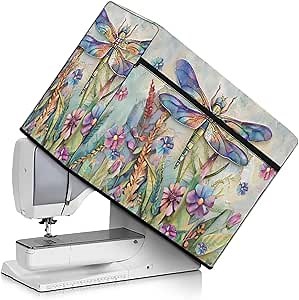 Dragonfly Cover for Sewing Machine,Foldable Sewing Machine Dust Cover with Storage Pockets Resuable for Most Standard Sewing Machines and Accessories