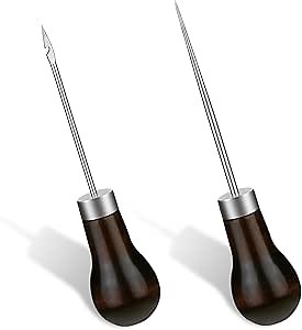 BAGERLA 2 Types Awl, Wooden Handle Scratch Awl, Awl Tool Gourd Shape Awl, Sewing Awl Leather Craft Tool for Leather Craft Punch Hole Sewing DIY Handmade Stitch