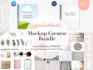 Spiral Notebook Mockup Bundle, Changeable Background Drag and Drop Canva Template, Printify Spiral Notebook, PSD File, Wire Bound Coil Book - Etsy Australia