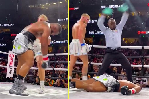 PAINFUL Brutal ringside footage shows Jake Paul’s stunning KO of Tyron Woodley as former UFC champion falls face first to the canvas
