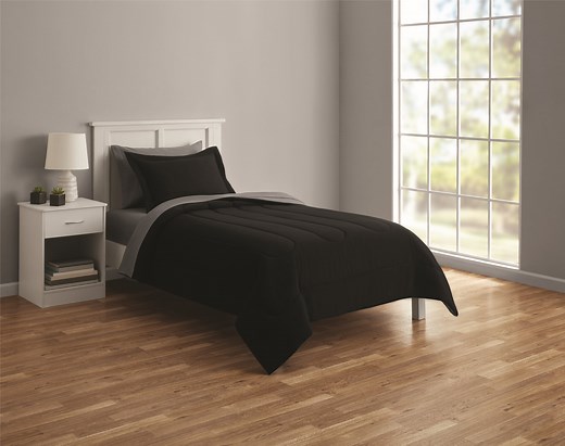 Mainstays Black Reversible 5-Piece Bed in a Bag Comforter Set with Sheets, Twin XL