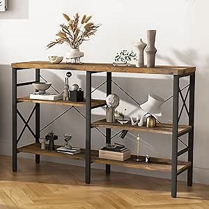 Nolany Rustic Console Table with Storage Shelves Sofa Table Industrial Hallway Table in Rustic Brown, 47 inch, 4-Tiers