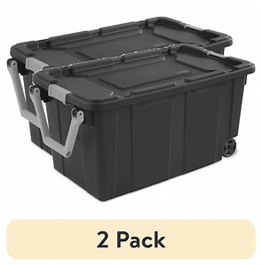 (2 pack) Sterilite 40 Gallon Wheeled Industrial Tote, Rugged Plastic Storage Bin, Latch Lid, Dark Gray, 2 Count