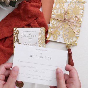 Unleash the Beauty of Sunflowers with Laser Cut Wedding Invitations 🌻✉️ Make your big day even more special with our stunning sunflower laser cut wedding invitations! Featuring intricate laser-cut designs and a shimmering gold foil insert, these invitations are sure to leave a lasting impression on your guests.#LaserCutWeddingInvitation #SunflowerLaserCut | ElegantWeddingInvites